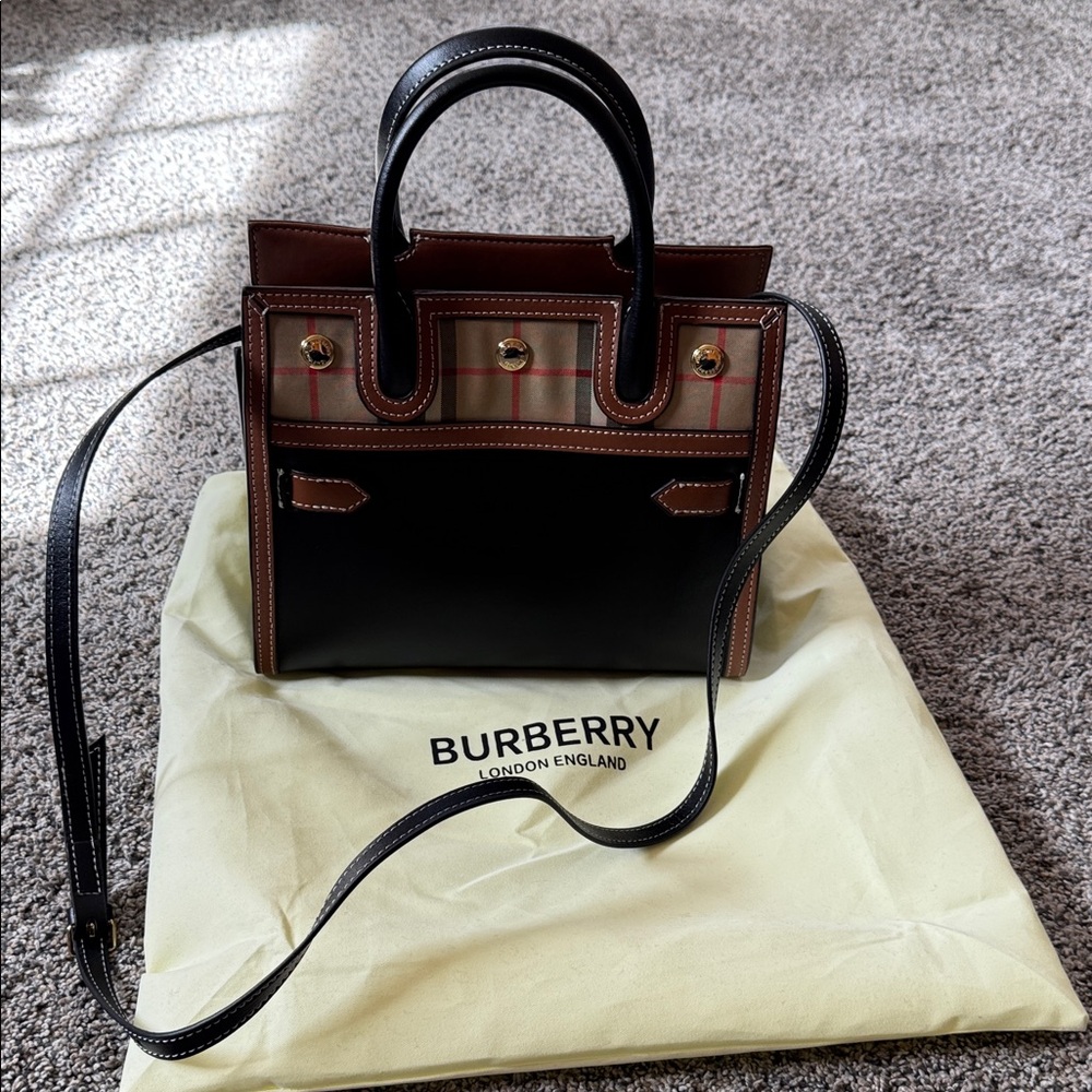 Burberry Black and Tan Plaid Tote